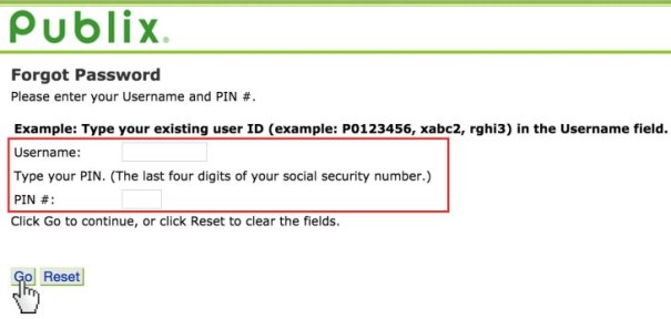 Publix reset password
