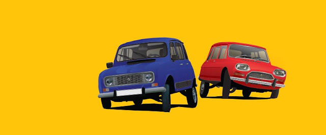 Renault 4 and Citroën Ami 8 cornering on a classic car T-shirts