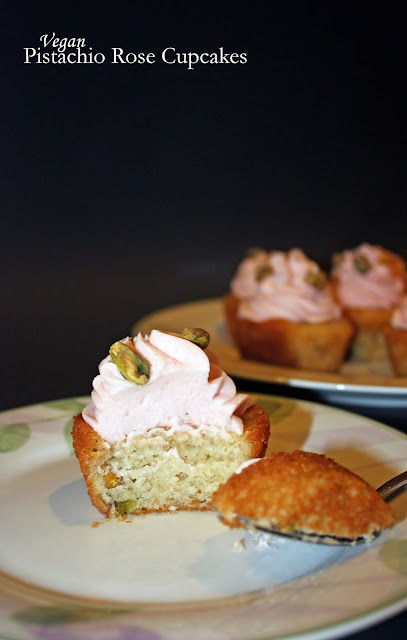 vegan pistachio rose cupcakes