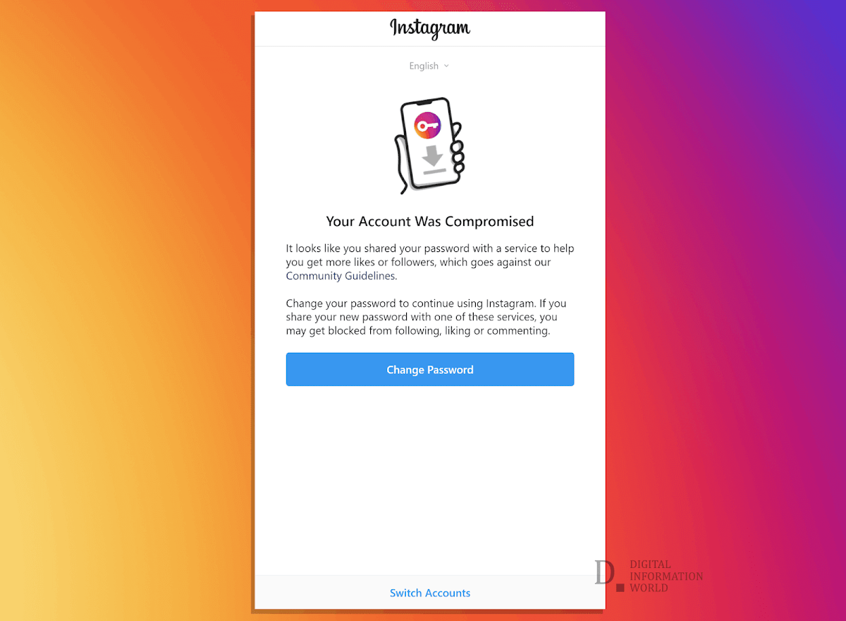 This is the warning notification that Instagram is sending to Buffer and Hootsuite users that their accounts have been compromised