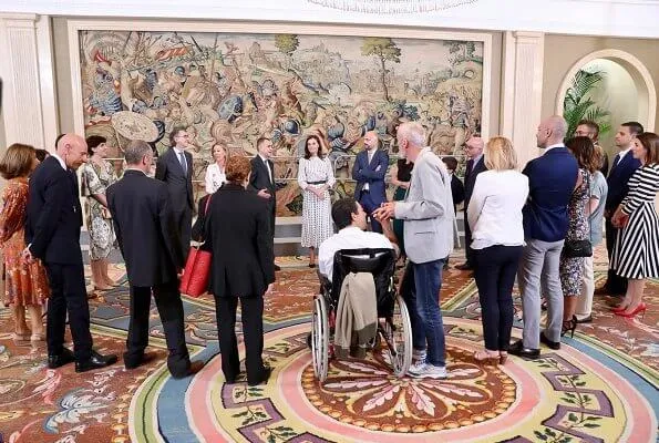 Queen Letizia wore Massimo Dutti print dress and Carolina Herrera pumps. Carlos Fitz-James Stuart, Duke of Alba