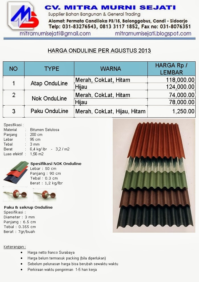 CV. MITRA MURNI SEJATI ATAP ONDULINE ONDUVILLA ATAP