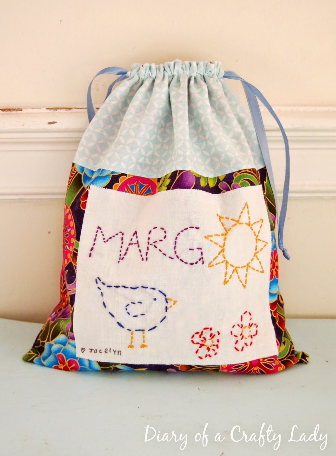 Diary Of A Crafty Lady Personalized Drawstring Bag Birthday Gift You Could Make A Whole Set Of Customized Drawstring Bags For Your Child S Own Little Toys Or One In Any Size As Great Way To Deliver Gift