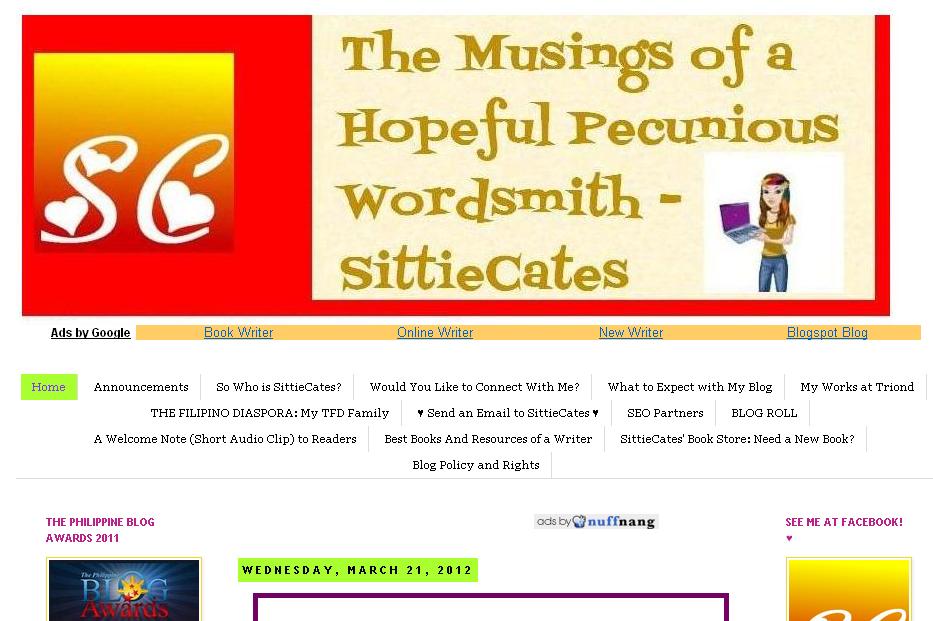 The Musings of a Hopeful Pecunious Wordsmith - SittieCates: New Blog ...