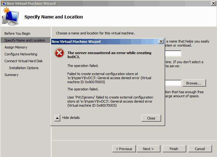 Eric Fang's SharePoint Boat Hyper V General access denied error