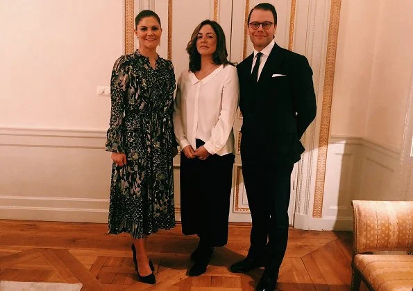 At the dinner, Crown Princess Victoria wore a floral print dress by Zadig and Voltaire