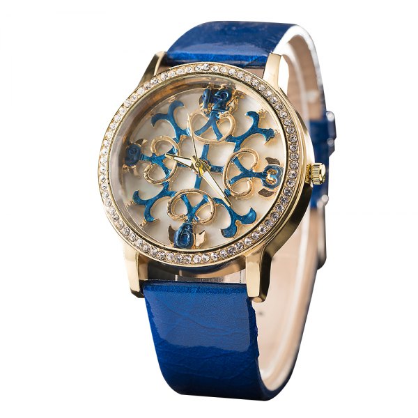 GREALY Women Fashion Belts Watches Hollowed Flowers Decorative Watches