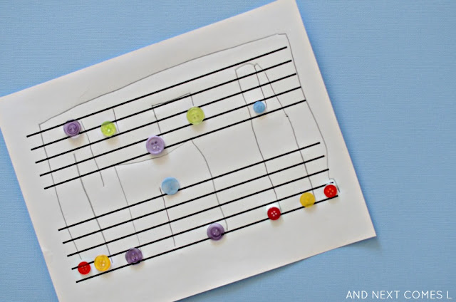 Button music note art: easy fine motor craft for kids from And Next Comes L