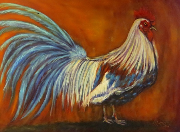 Plume and Pomp Rooster in oils
