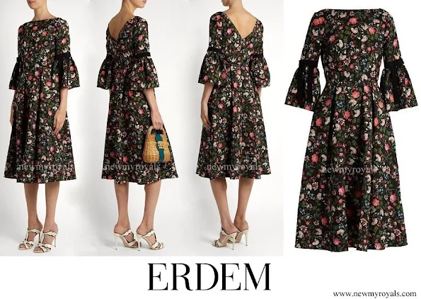 Crown Princess Mette Marit wore ERDEM Aleena floral print matelasse dress