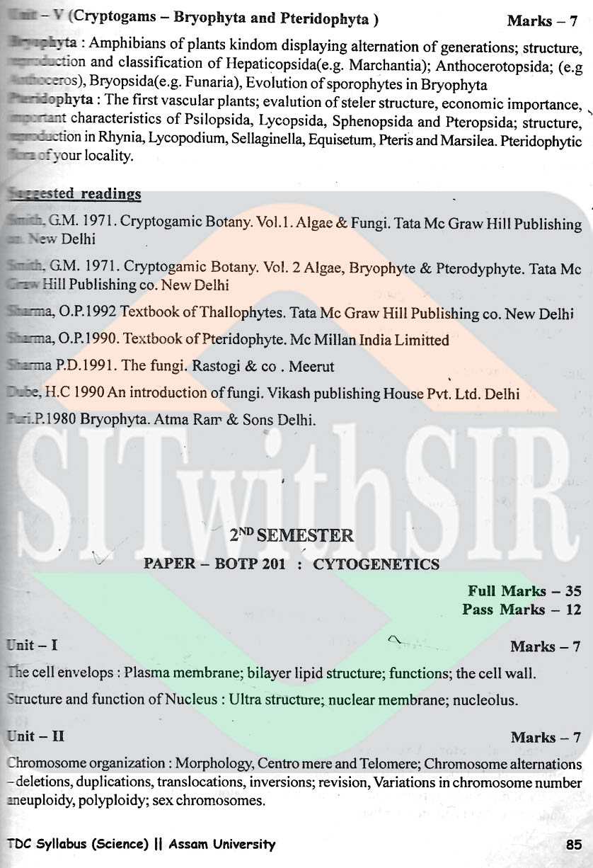 Botany (pass) course syllabus 2nd semester of Assam University Silchar