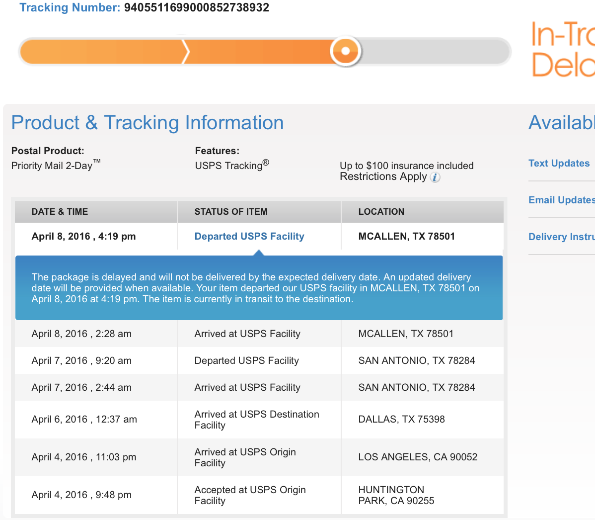 Hello USA usps arrived at hub