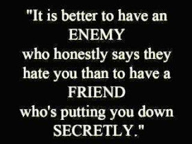 "It is better to have an ENEMY who honestly says they hate you than to have a FRIEND who's putting you down secretly."