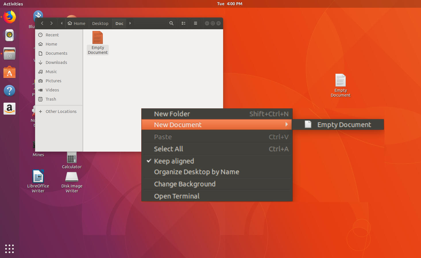 Контекстное меню убунту. Убунта текстовый документ. Linux документы. Как создать документ в Ubuntu.
