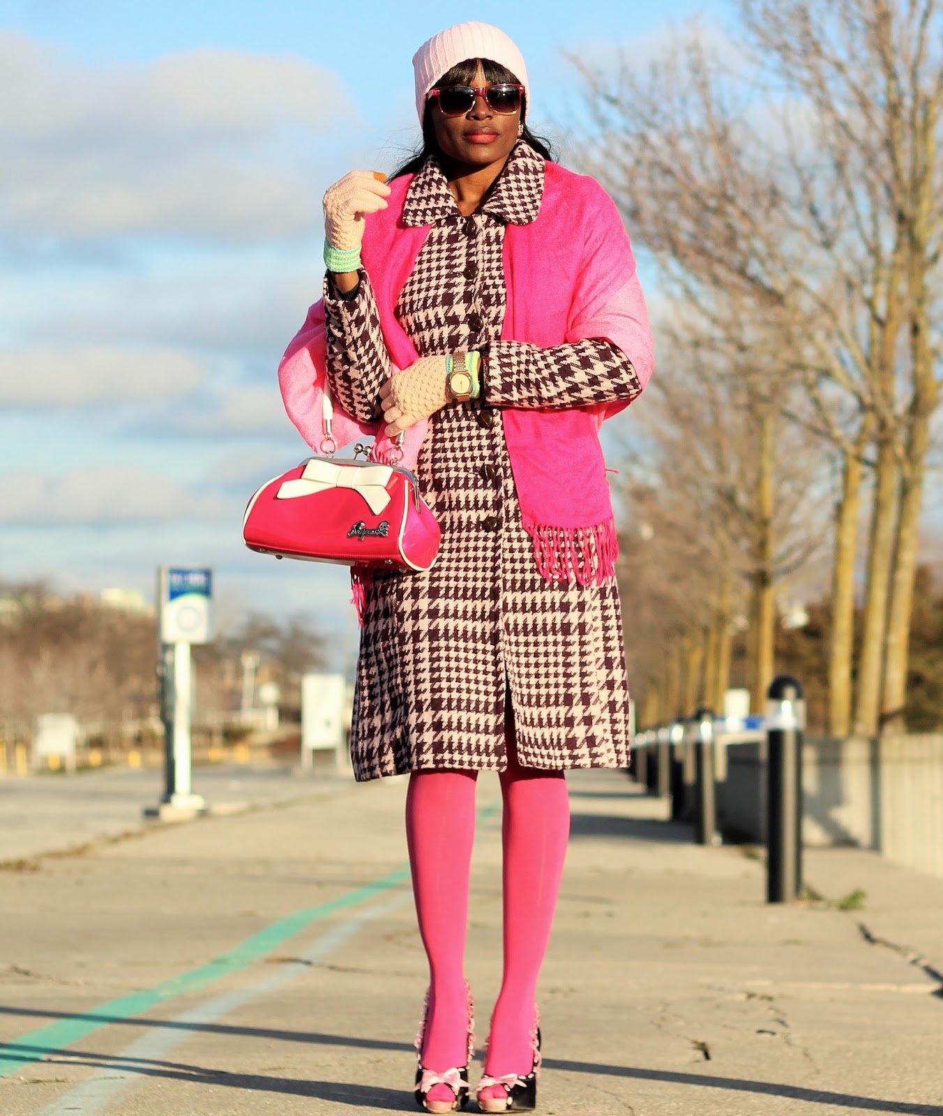 Slow Watch Styled with Costa Blanca Coat Unique Vintage Pink Bag and Heels