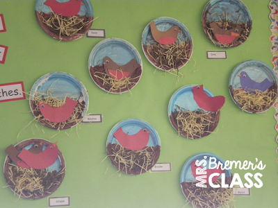 Spring birds in nests art lesson for Kindergarten and First Grade