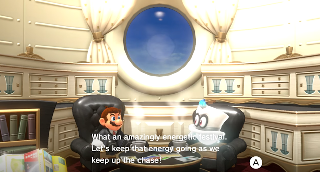 Super Mario Odyssey cutscene intermission festival towards Seaside Kingdom Cappy