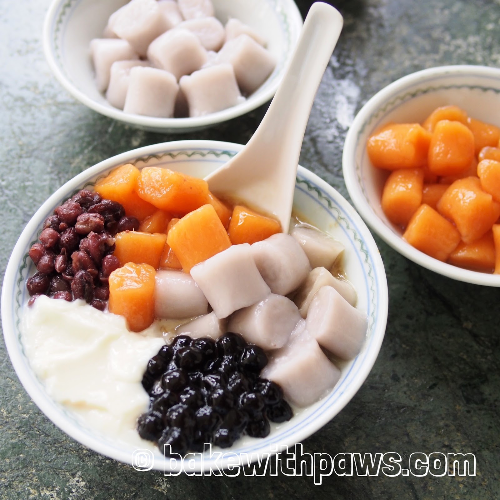 Taiwanese Taro and Sweet Potato Balls Dessert - BAKE WITH PAWS