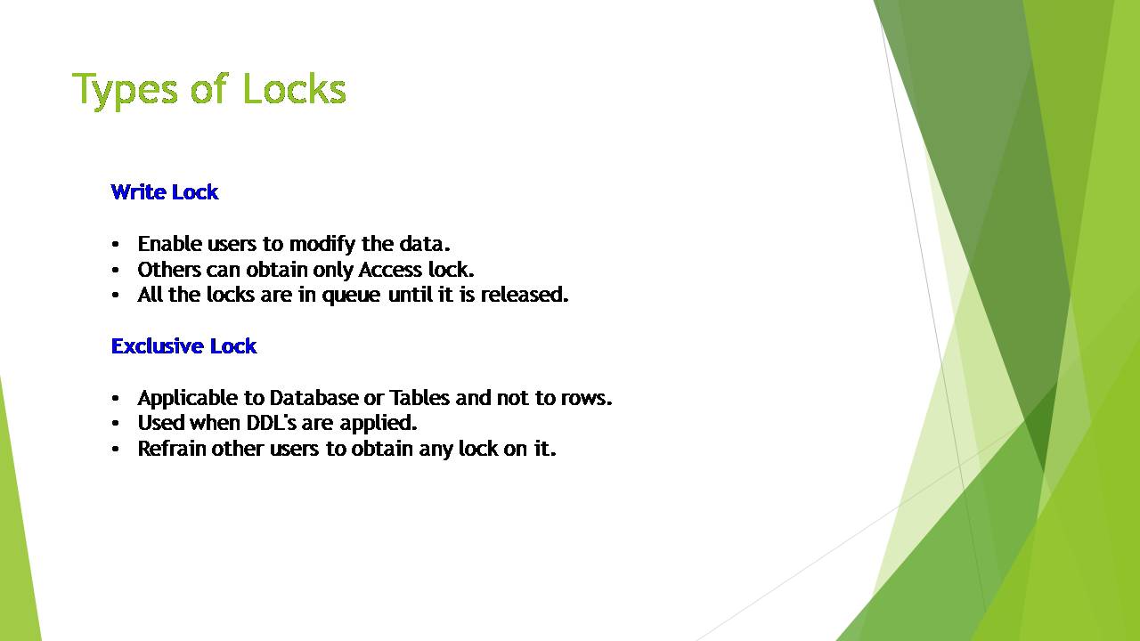 Database and Warehouse Concepts Teradata Locks