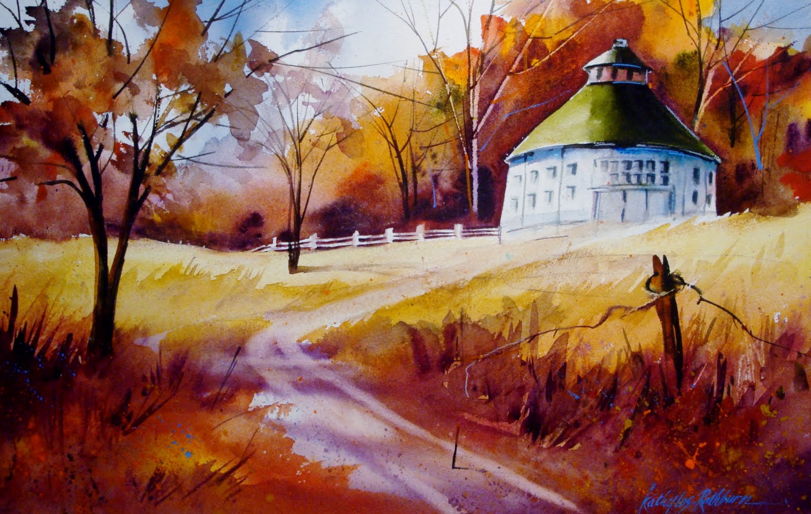 Kathy LosRathburn, watercolorist Fall Round Barn