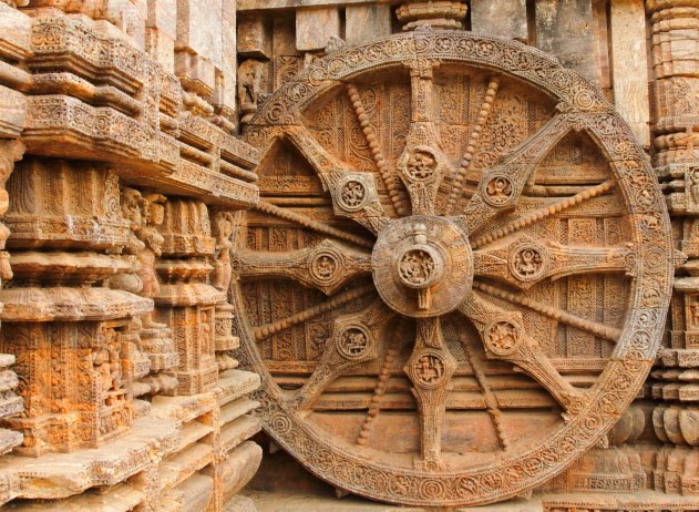 One of the 24 wheels of the Sun temple chariot at Konark, Odisha