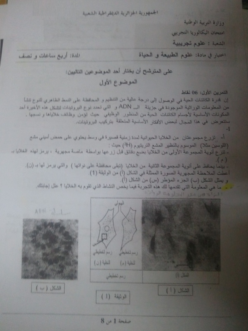 بكالوريا تجريبية في مادة العلوم الطبيعية مع التصحيح شعبة العلوم التجريبية بكالوريا تجريبية في مادة العلوم الطبيعية مع التصحيح شعبة العلوم التجريبية