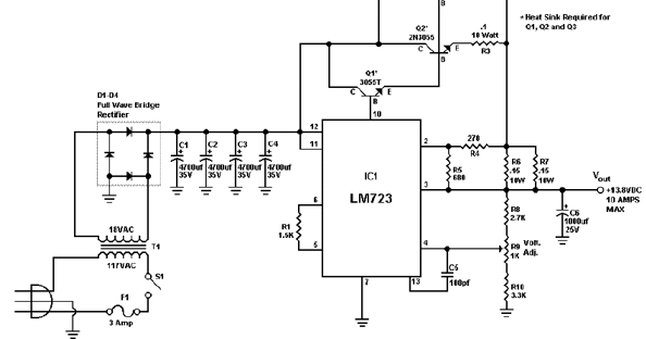 Simple 10 Amp 13.8 Volt Power Supply Circuit Diagram ...