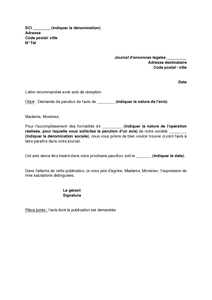 lettre de demande d'annonce légale au MAROC