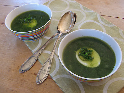 This nettle soup topped with a hard boiled eggs is healthy for you.