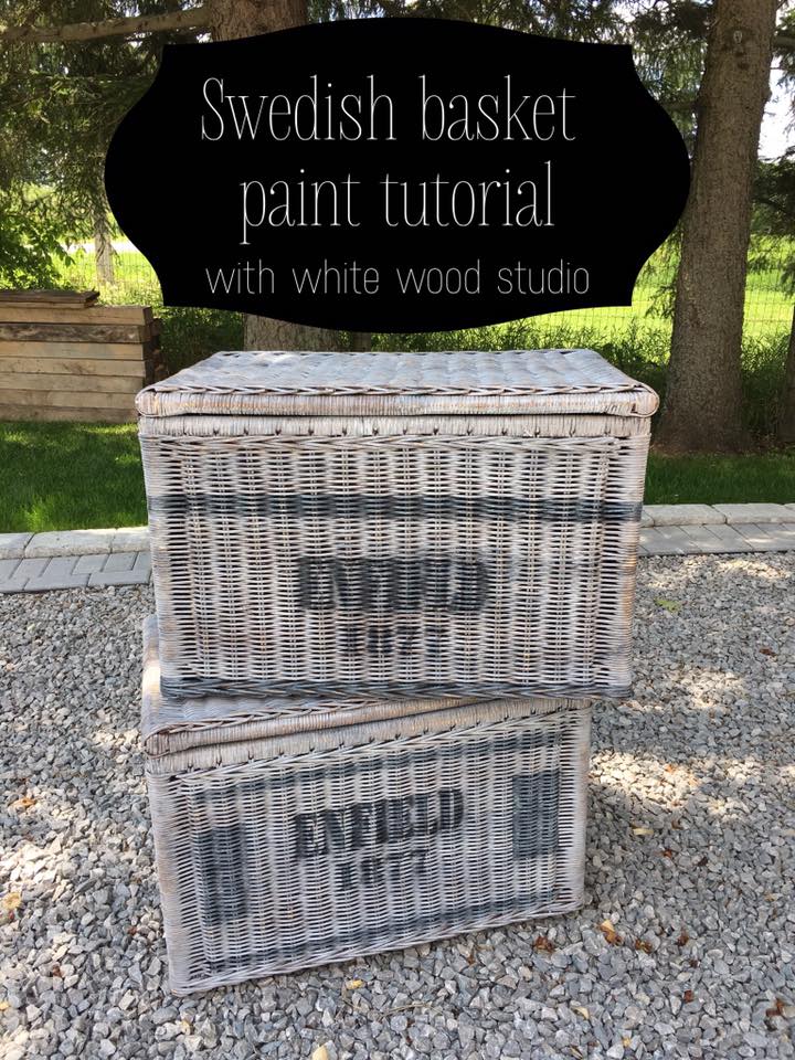 White Wood Swedish basket makeover with tutorial