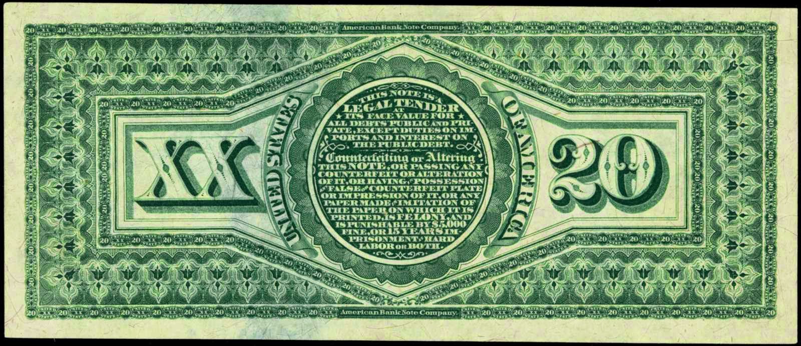 1869 Twenty Dollar Legal Tender Note “Rainbow Note”World Banknotes