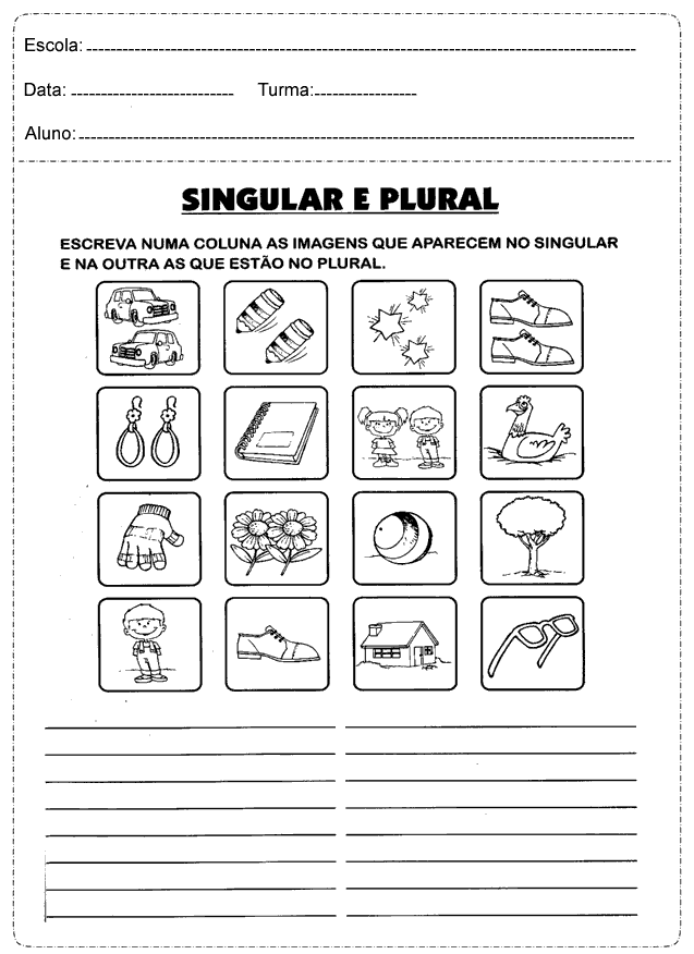 Atividades para trabalhar singular e plural das palavras Atividades para trabalhar singular e plural das palavras