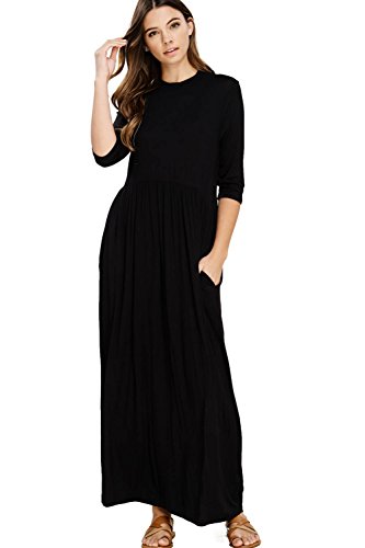 Annabelle Women's 3/4 Sleeve Long Maxi Dress Maternity with Side Pocket Black Medium D5185A 2019