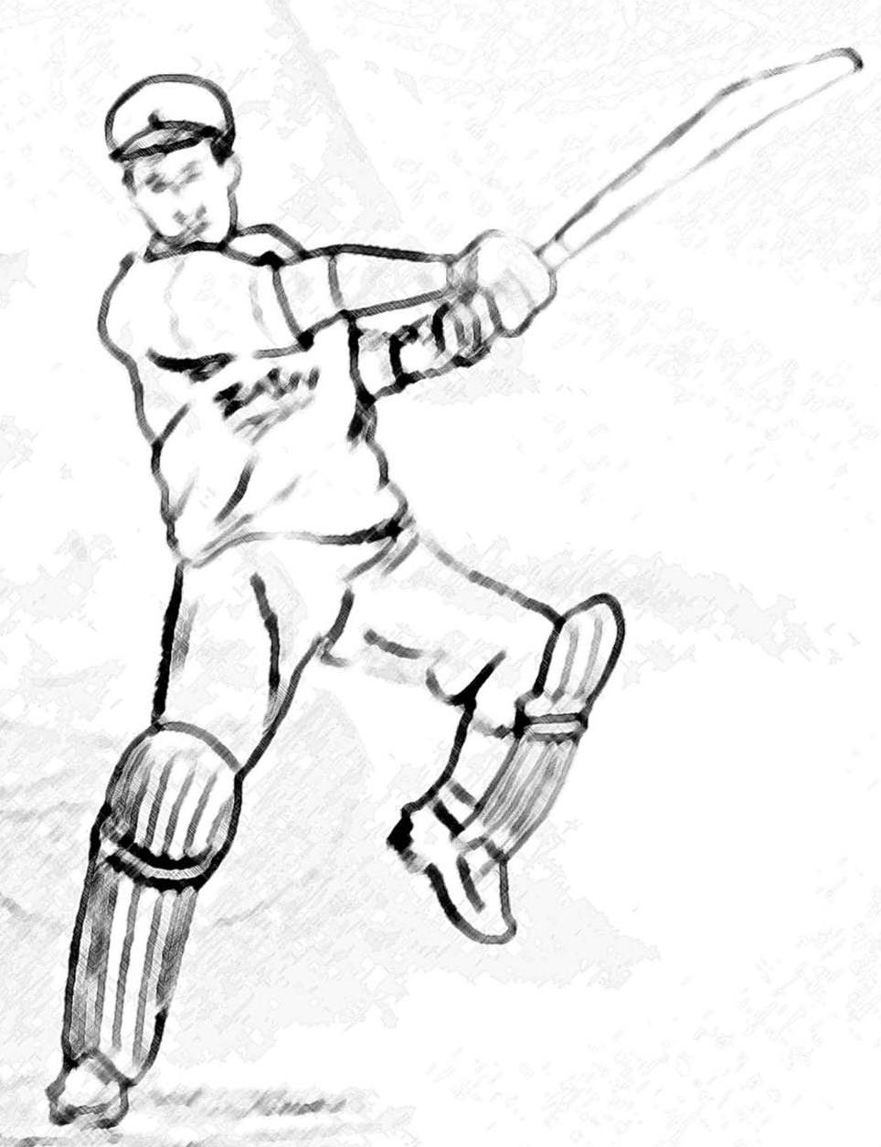 cricket drawing print of batsman being bowled | art – Paulette Farrell -  Artist