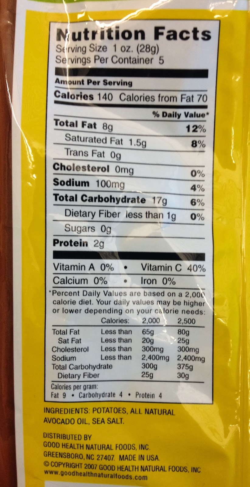 Design Sensible Healthy potato chips, glutenfree, peanutsfree, tree