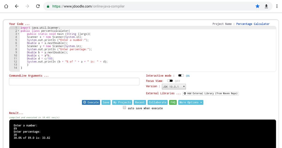 Percentage calculator (java project)