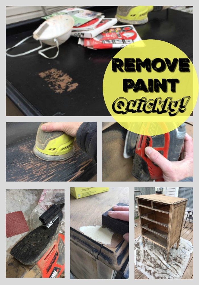 Remove paint quickly with an orbital sander. I used a mouse sander on the smaller areas. Remove paint quickly with an orbital sander. I used a mouse sander on the smaller areas.