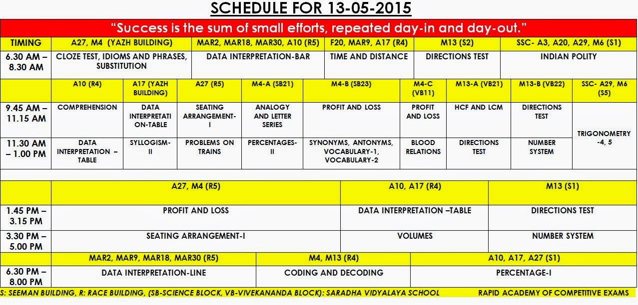 R.A.C.E Schedule for 13052015