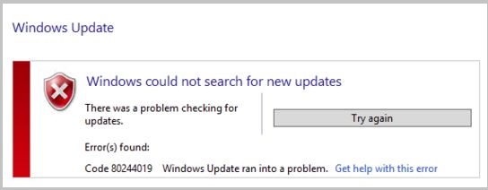 Fixing Windows Update Error 80244019 