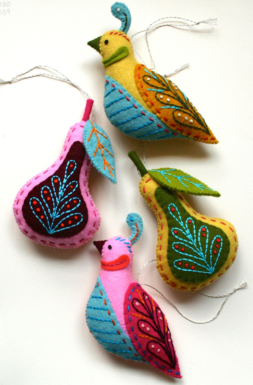 Bird and pear ornaments by MmmCrafts // Benzie