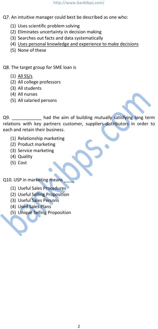 Marketing Aptitude Test For Bank Exams