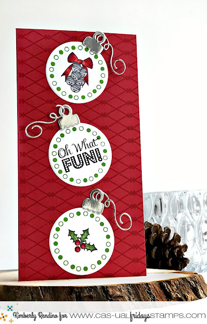 Christmas Card by Kimberly Rendino | Oh What Fun | holly | sleighbells | CAS-ual Fridays Stamps | kimpletekreativity.blogspot.com | handmade card | cardmaking | papercraft