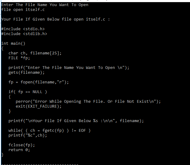 C Program To Display Its Own Source Code As Output Using File Handling ...