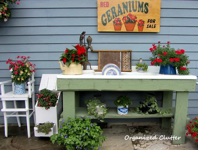 Potting Sink/Bench Decorated like a Kitchen