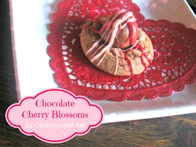 Chocolate Cherry Blossoms, a  retro chocolate cordial candy sitting on top of a rich chocolate cooking.  Now that is a winning flavor combination for a Valintines Celebration.