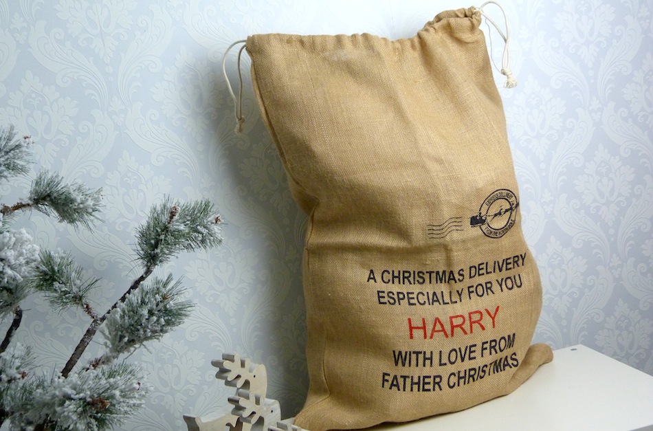 an image of a personalised hessian christmas sack