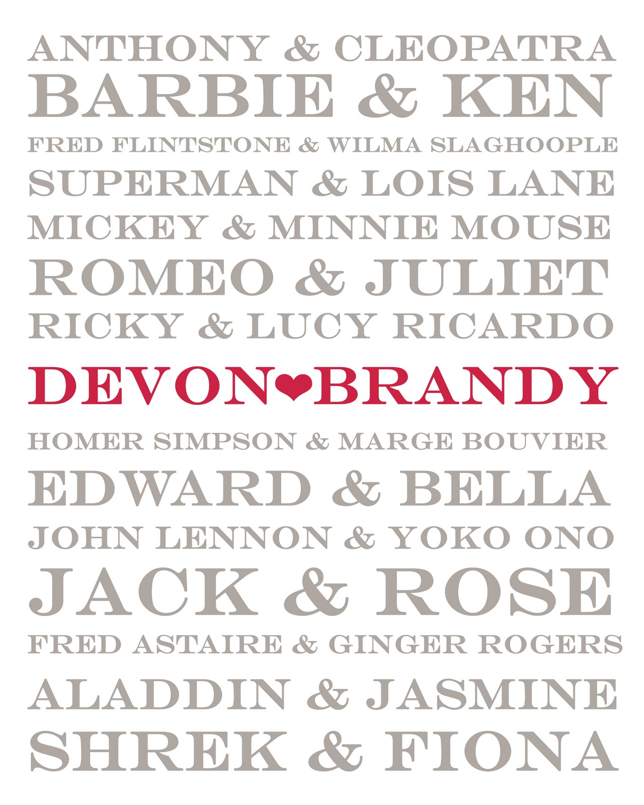 The Devon and Brandy Show: My Pinterest Project: Famous Couples Print
