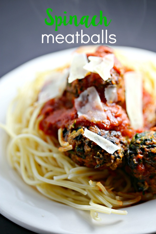 Spinach, beef, and Italian sausage make up these savory spinach meatballs.  This is such an easy way to sneak in healthy greens. 