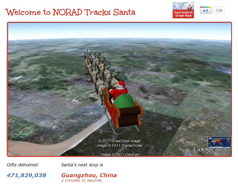 norad santa games. According to NORAD's Santa Tracker, Santa Claus is passing over China at 