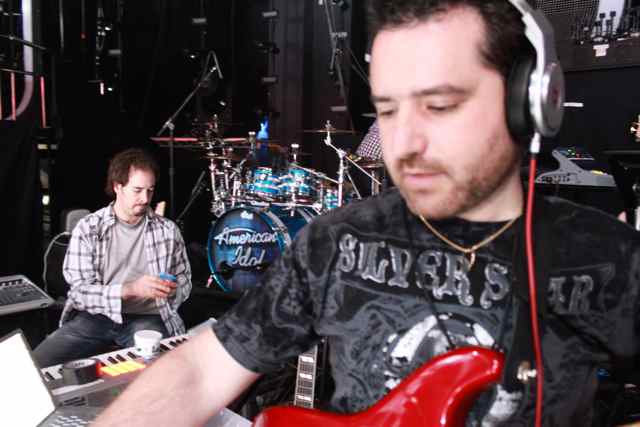 American Idol Guitar Player Tony Pulizzi rehearses with the band